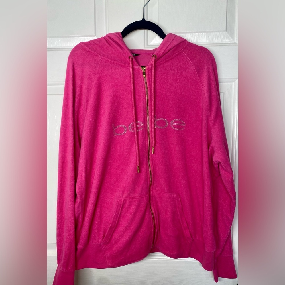 Bebe Vintage y2k Rhinestone bedazzled Terry Cloth Track Jacket Size 2X